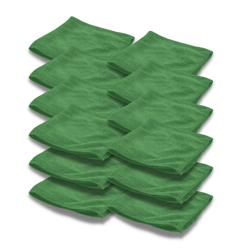 16" Microfiber Cloth, Round Corners, Green, Pack of 12